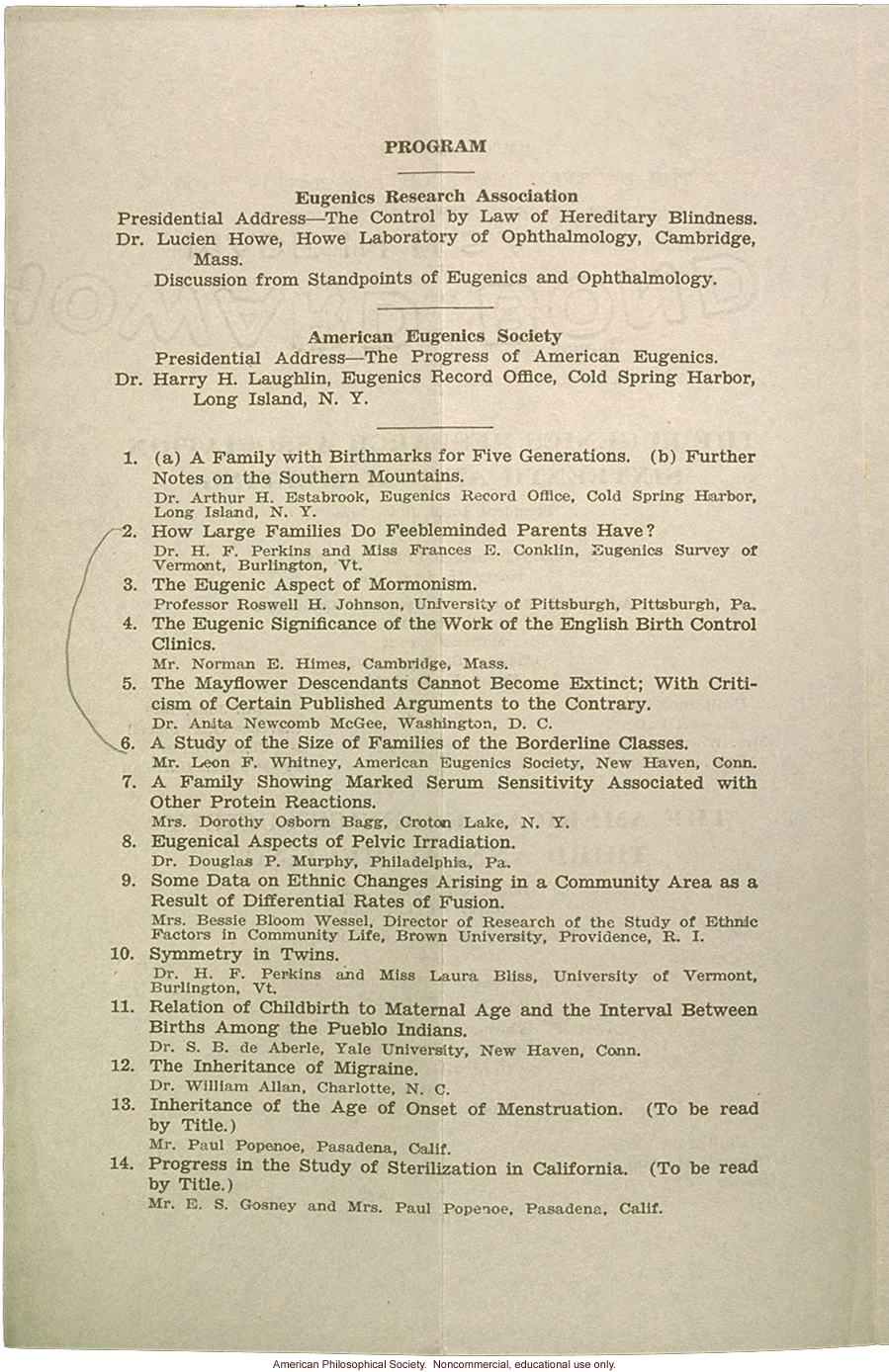 Eugenics Research Association 16th Annual Meeting