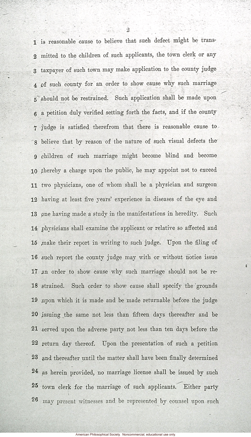 &quote;An act to amend the domestic relations law, in relation to prevention of hereditary blindness&quote;, New York State Senate