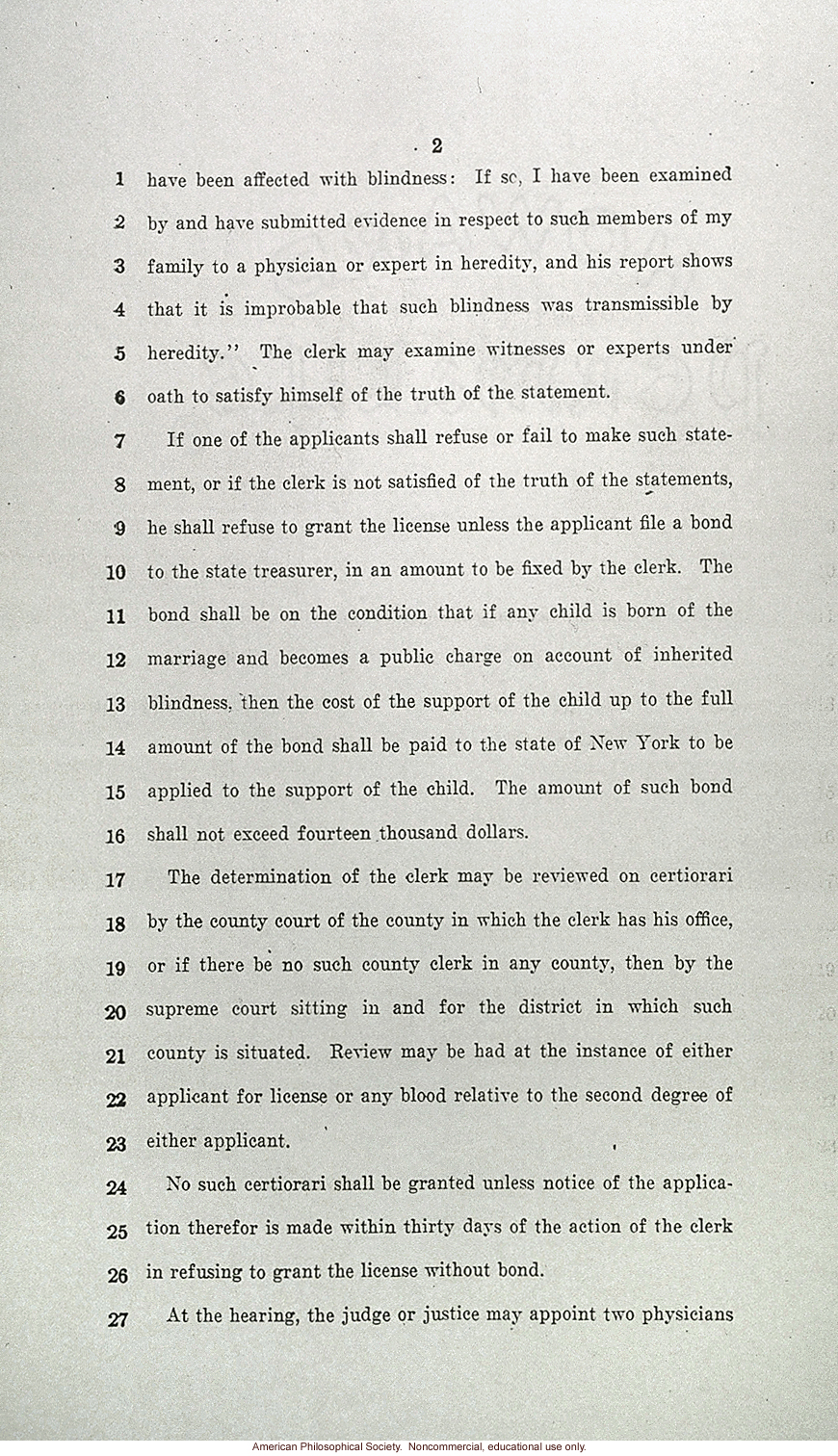 &quote;An act to amend the domestic relations law, in relation to prevention of hereditary blindness&quote;, New York State Senate