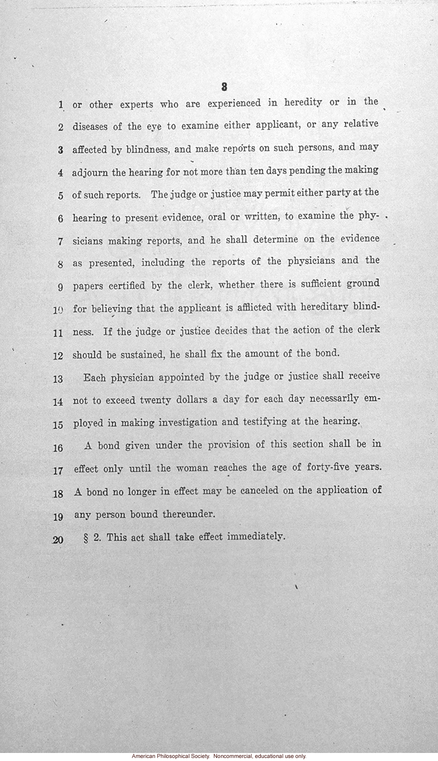 &quote;An act to amend the domestic relations law, in relation to prevention of hereditary blindness&quote;, New York State Senate