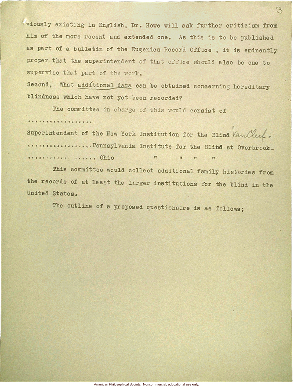 &quote;Reasons for a study of hereditary blindness,&quote; report to American Medical Association