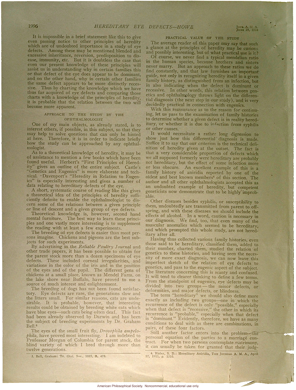 &quote;The relation of hereditary eye defects to genetics and eugenics,&quote; by Lucien Howe, JAMA