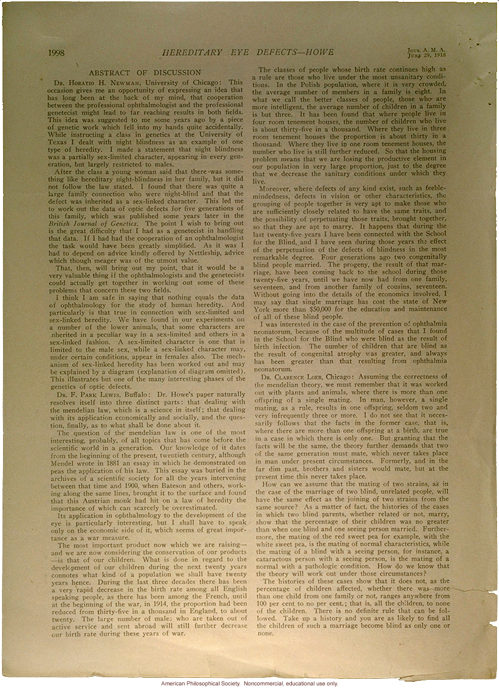 &quote;The relation of hereditary eye defects to genetics and eugenics,&quote; by Lucien Howe, JAMA