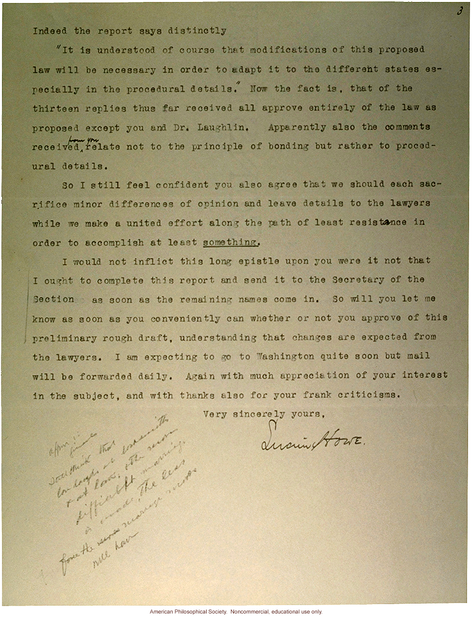 Lucien Howe response to Charles Davenport and Harry Laughlin, about sterilization, marriage and blindness