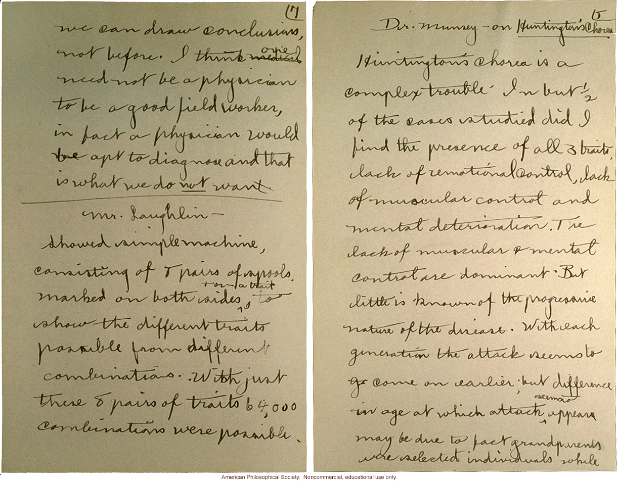 Eugenics field workers meeting notes about hereditary behavior