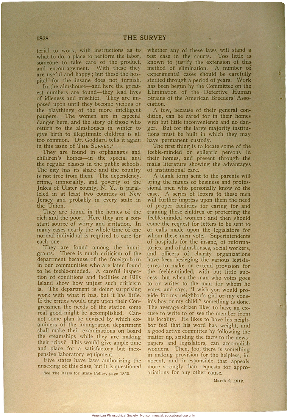 &quote;Public provision for the feeble-minded,&quote; by Edward Johnstone