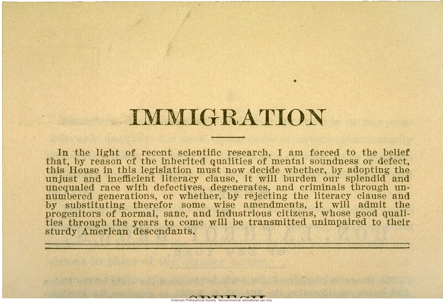 Lathrop Brown speech to House of Representatives about immigration