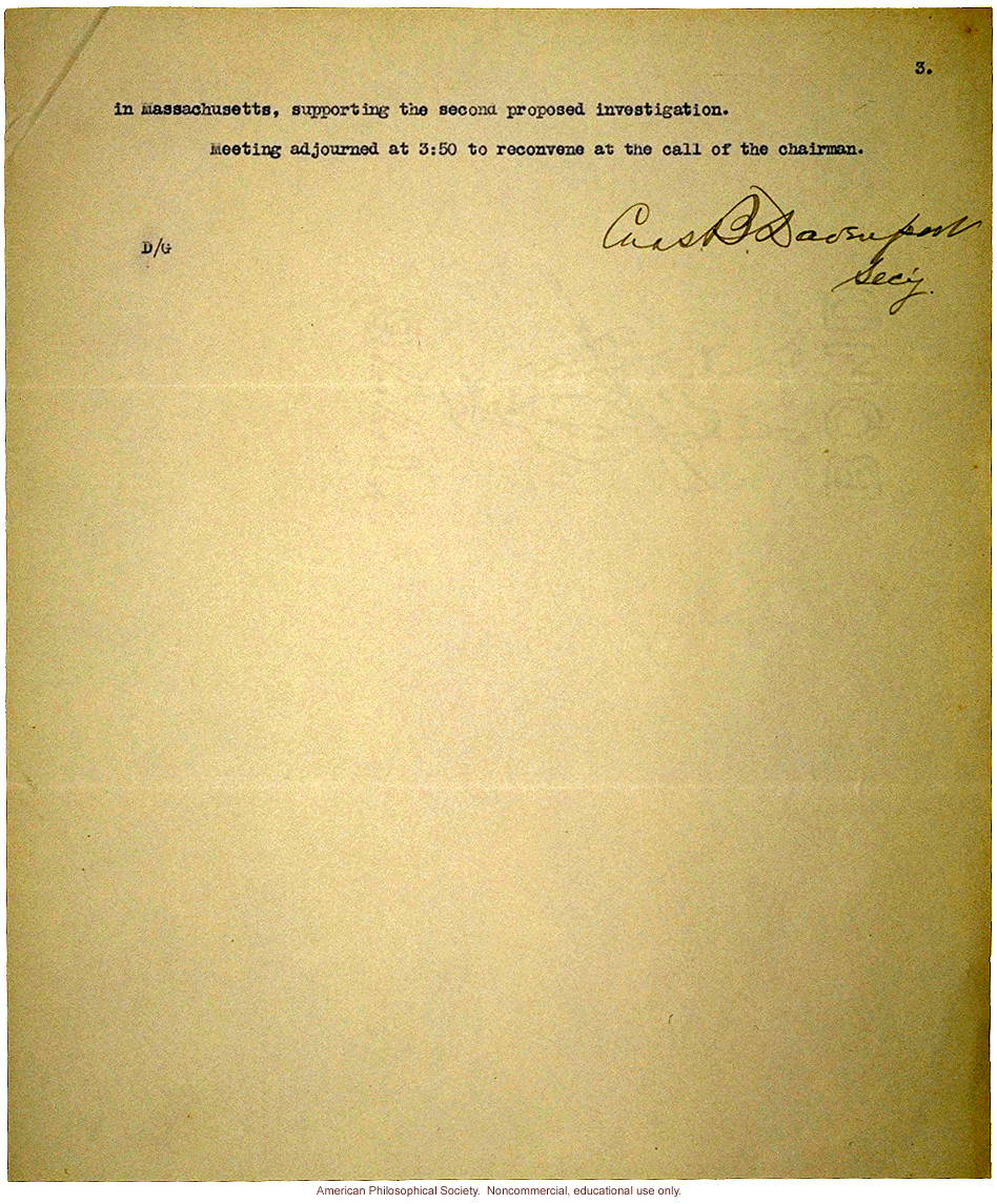 Minutes of the first meeting of directors of Eugenics Record Office