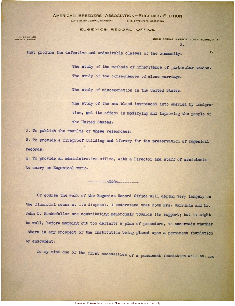 Alexander Graham Bell letter to Charles Davenport about Eugenics Record Office