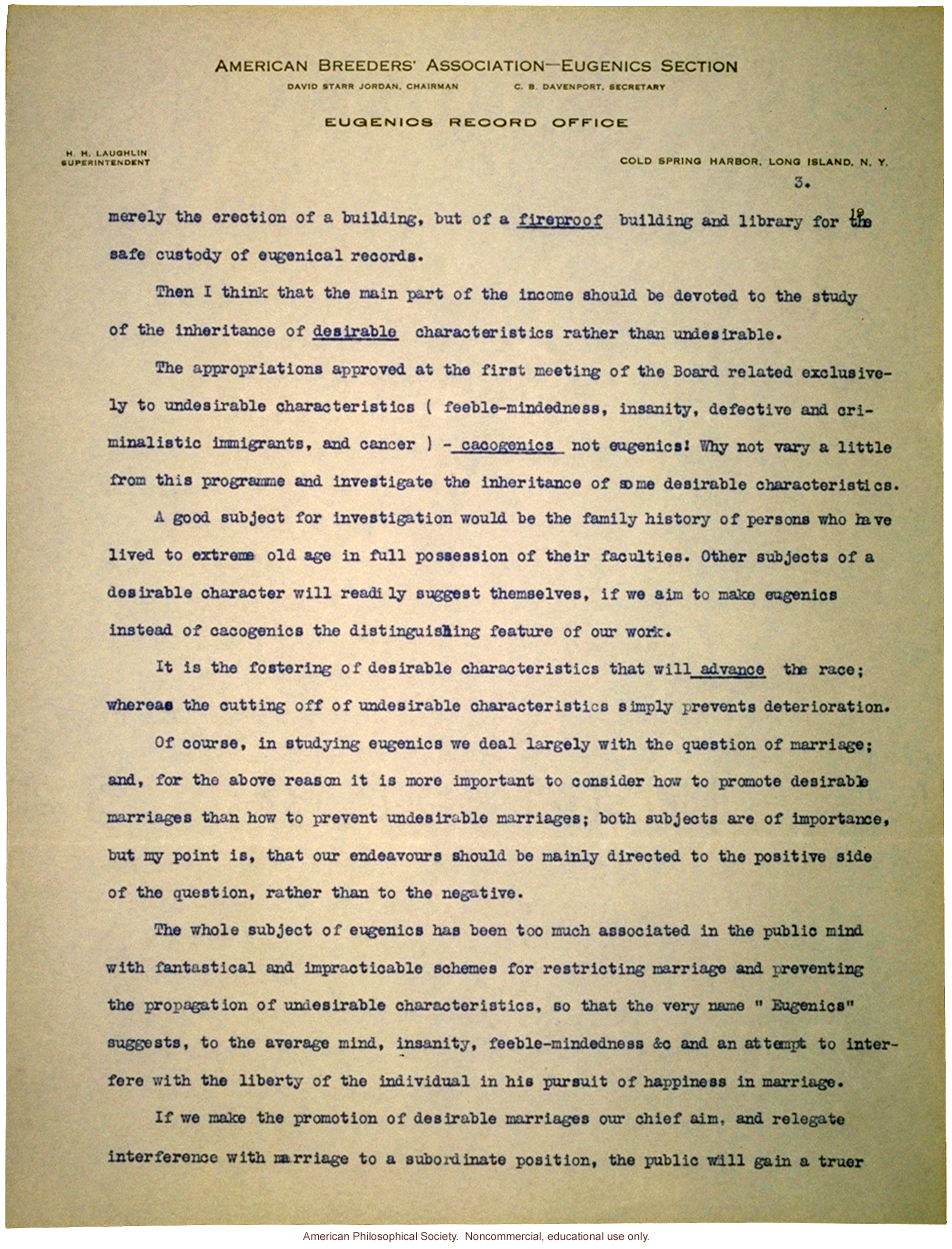 Alexander Graham Bell letter to Charles Davenport about Eugenics Record Office