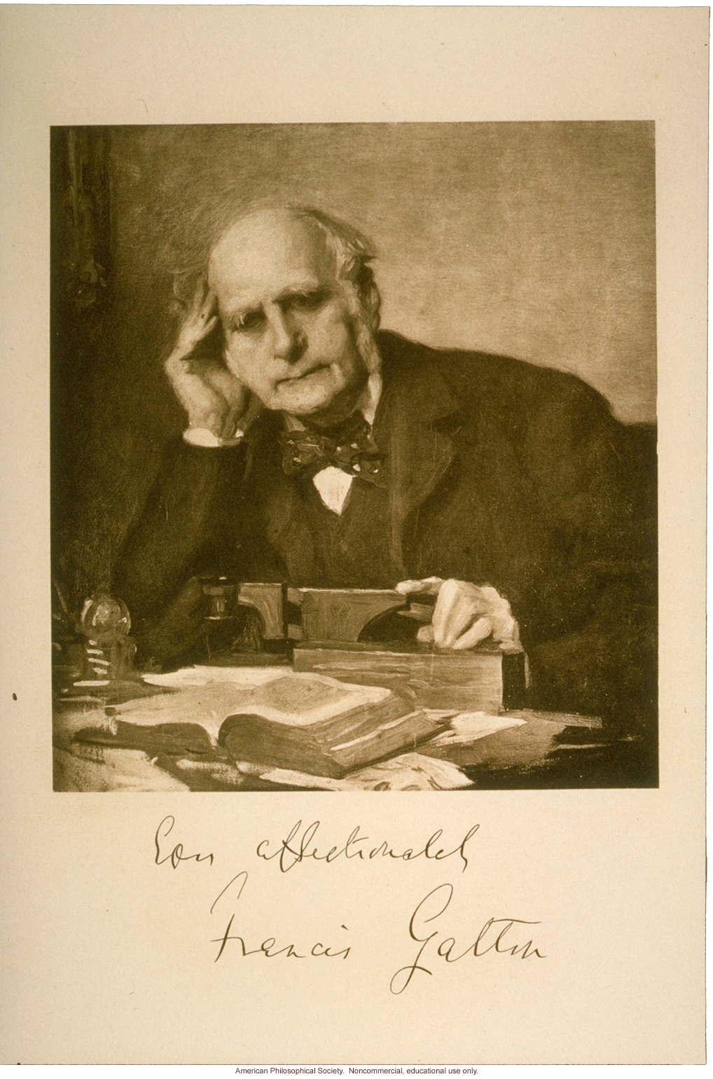 Francis Galton, portrait by Charles Wellington Furse, signed by Galton 