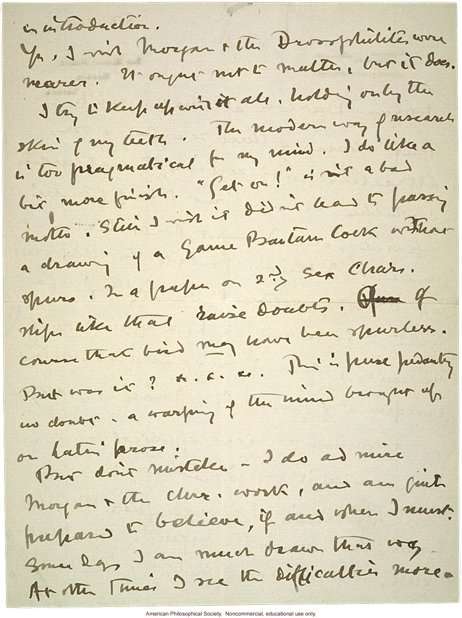 W. Bateson letter to C. Davenport about eugenics and T. H. Morgan