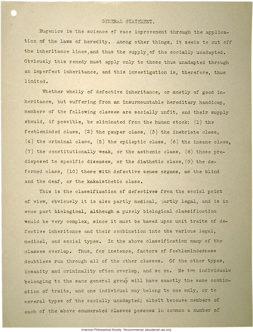 Questionaire on the sterilization of &quote;defectives&quote;
