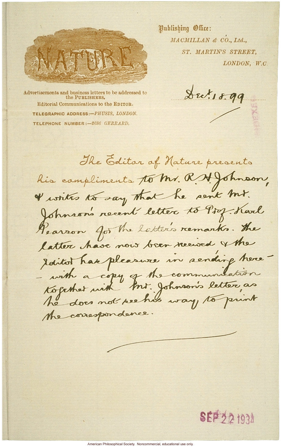 Karl Pearson review of R.H. Johnson paper submitted to Nature