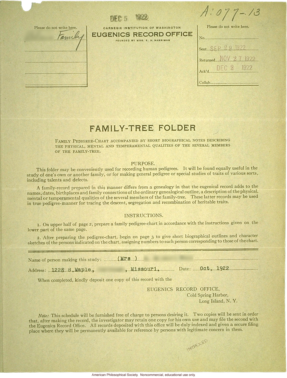 Family tree folder recording inheritance of longevity