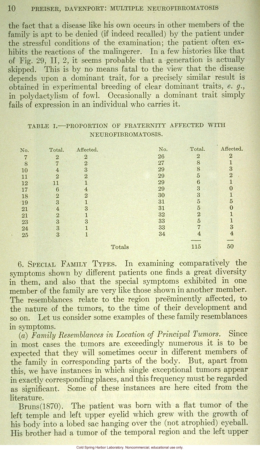 &quote;Multiple neurofibromatosis and its inheritance,&quote; by S. A. Preiser and C. B. Davenport, Eugenics Record Office