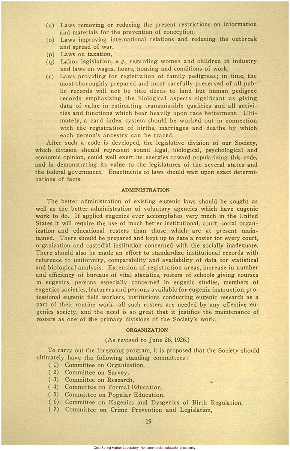 &quote;Report of the president of the American Eugenics Society, Inc., June 26, 1926&quote;