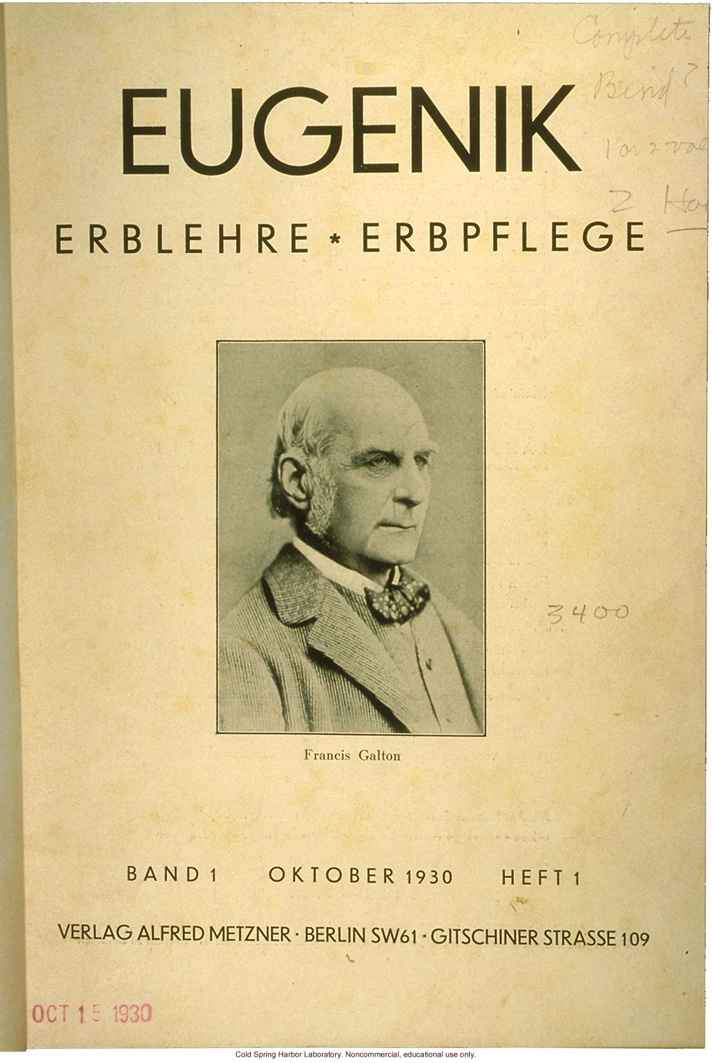 Eugenik: Erblehre, erbpflege (Eugenics: Hereditary teaching, preservation), October 1930