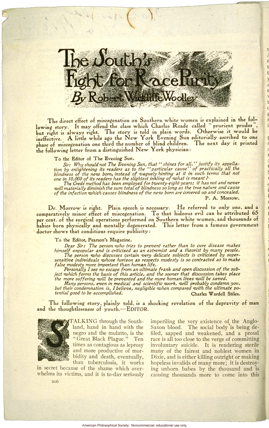 &quote;The South's fight for race purity,&quote; by R.W. Wooley, Pearson's Magazine