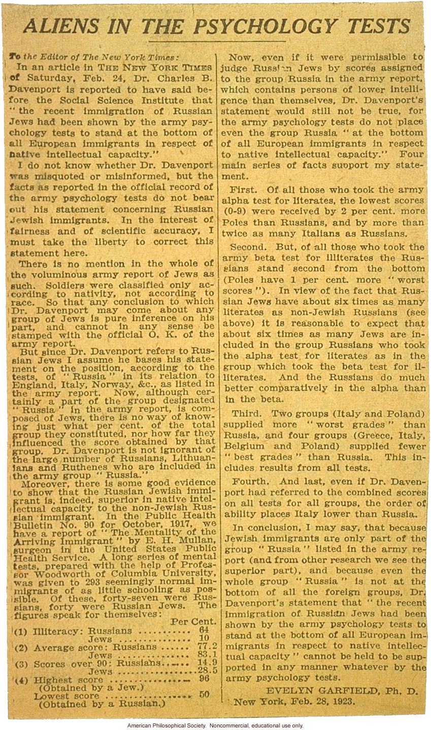 &quote;Aliens in the Psychology Test,&quote; by E. Garfield, The New York Times

