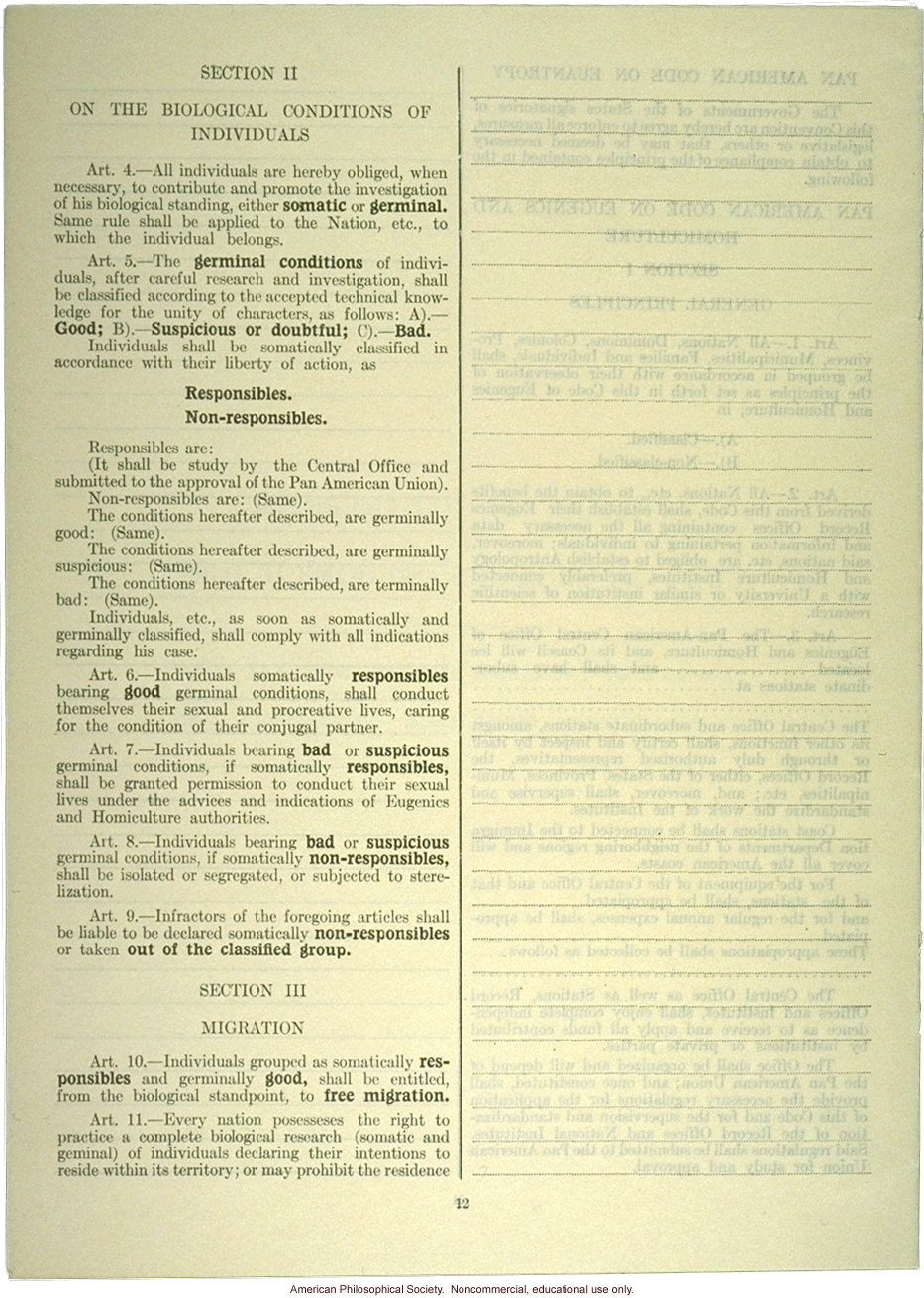 &quote;Project of panamerican code on eugenics and homiculture,&quote; proposed by the Cuban delegation