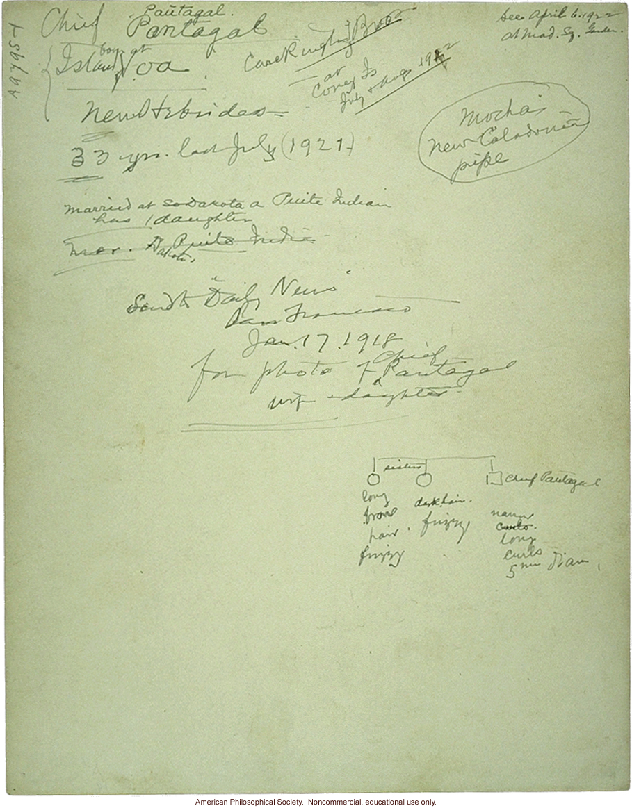 Chief Pantagal, circus performer, with hair color/texture pedigree and hair sample