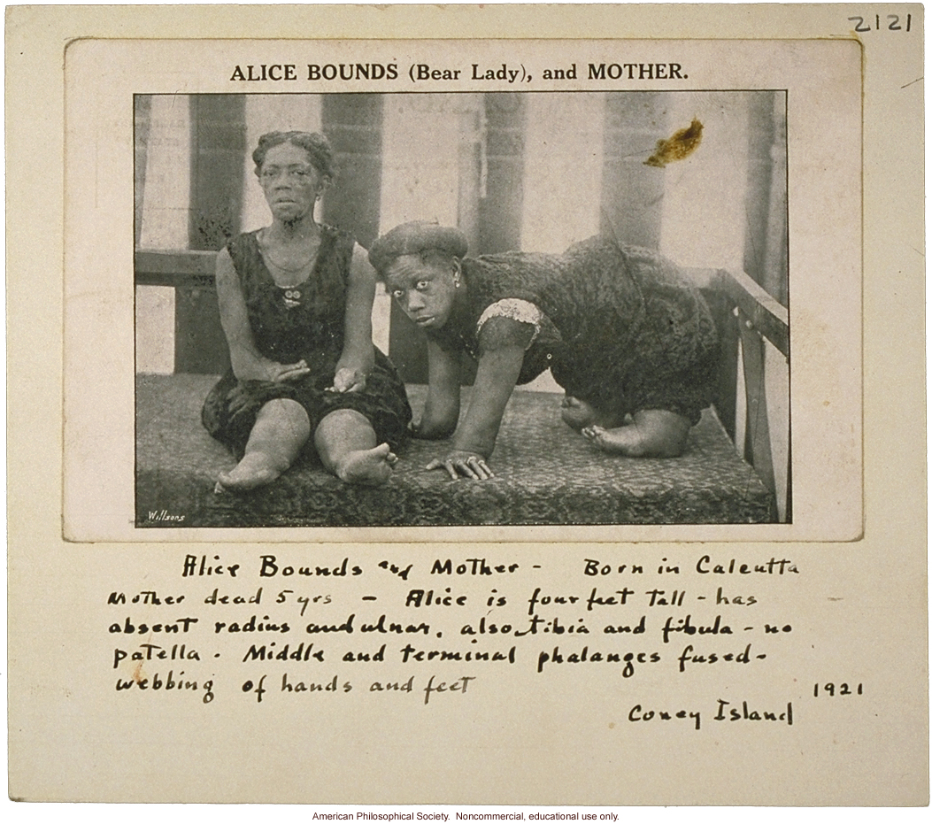 Alice Bounds (Bear Lady) and Mother, with notes, circus acts