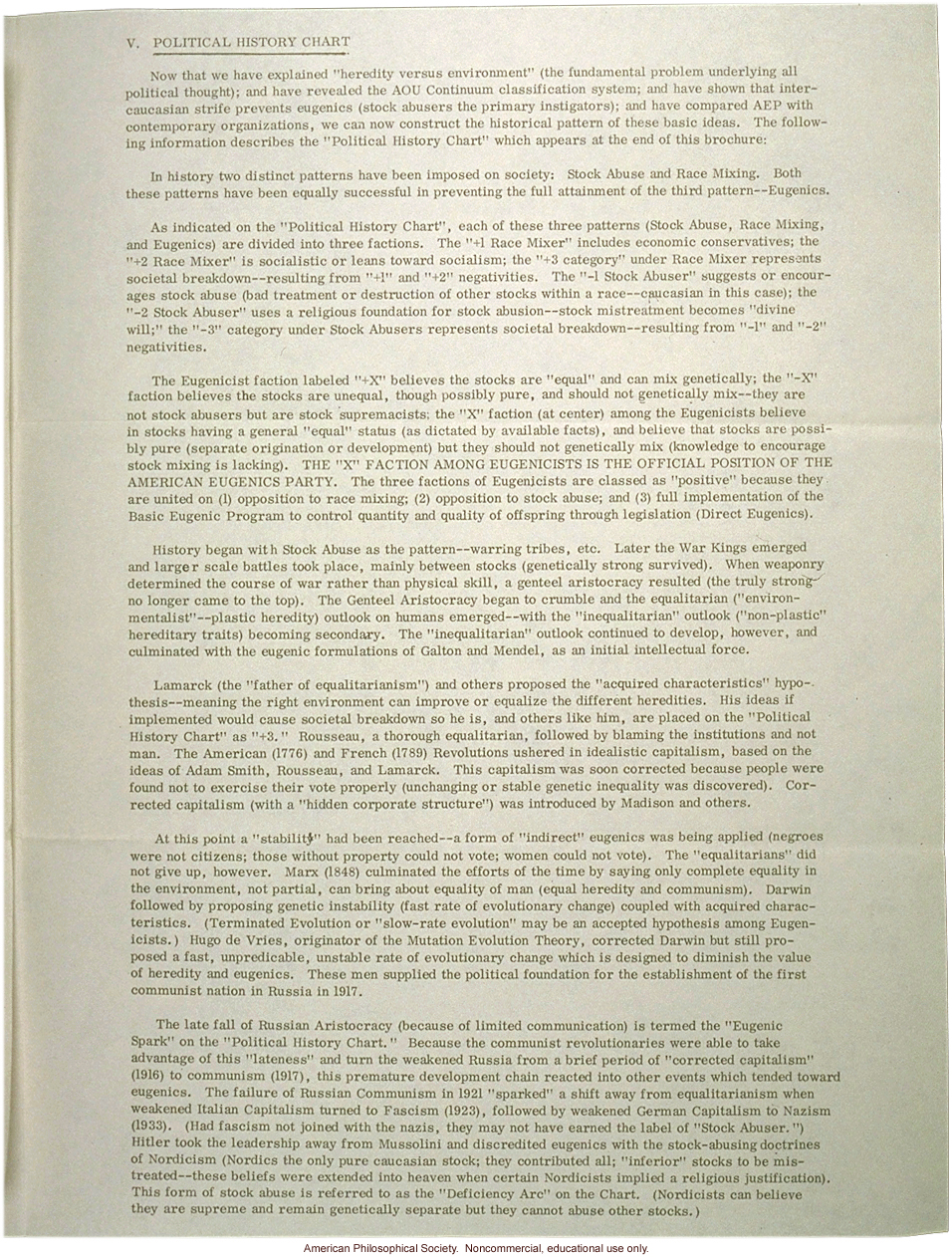 American Eugenics Party pamphlet detailing their views