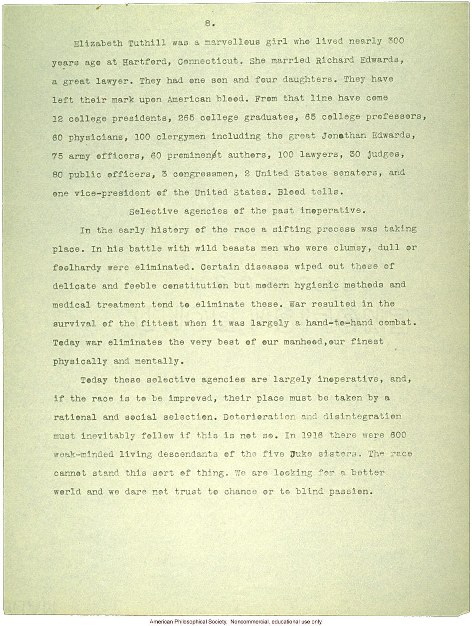 Sermon #2:  Eugenics, AES Sermon Contest 1926, #2