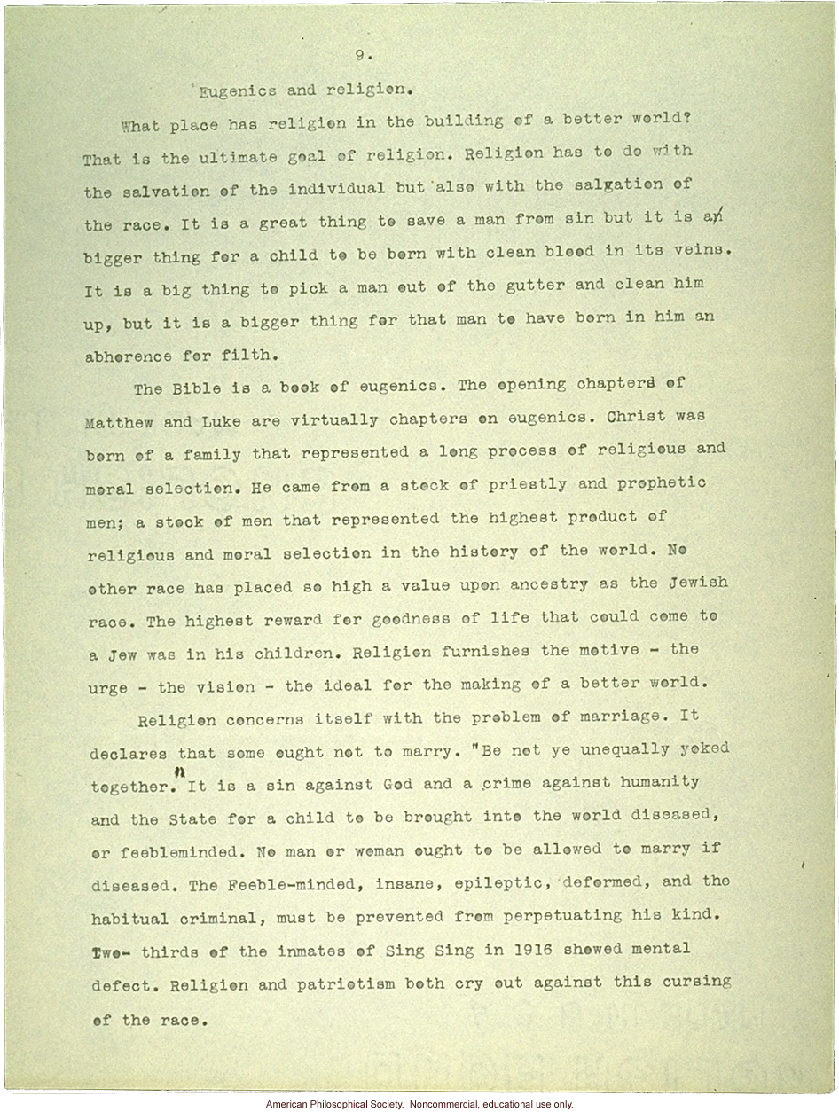 Sermon #2:  Eugenics, AES Sermon Contest 1926, #2