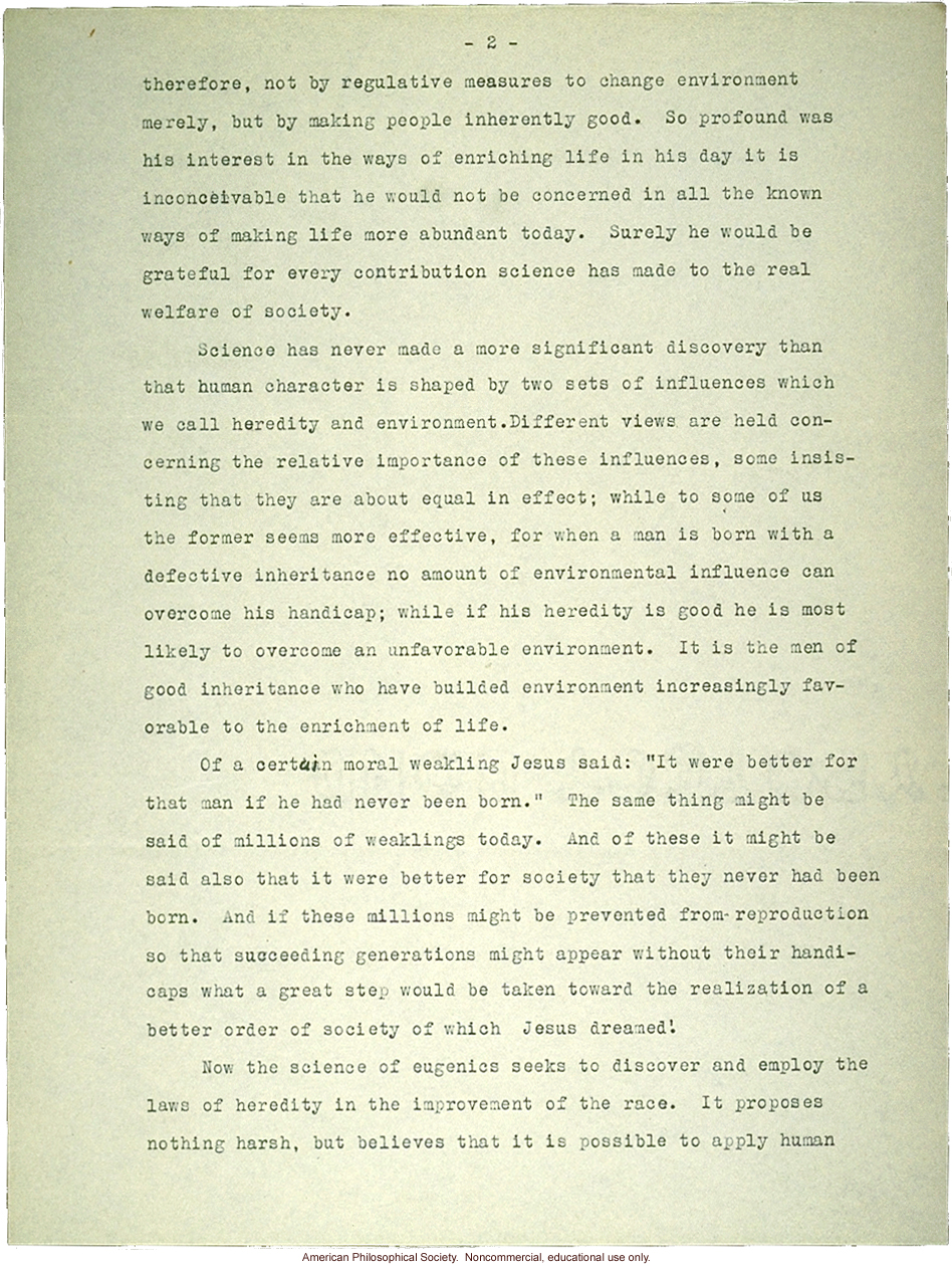 Sermon #36 exerpt: &quote;Eugenics,&quote; AES Sermon Contest 1926, #4