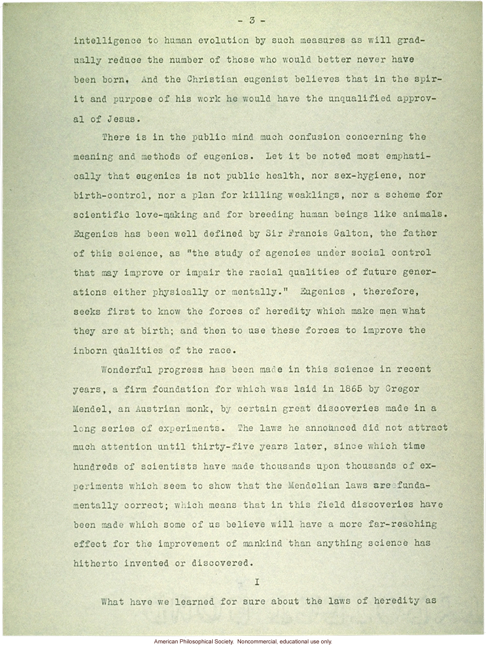 Sermon #36 exerpt: &quote;Eugenics,&quote; AES Sermon Contest 1926, #4
