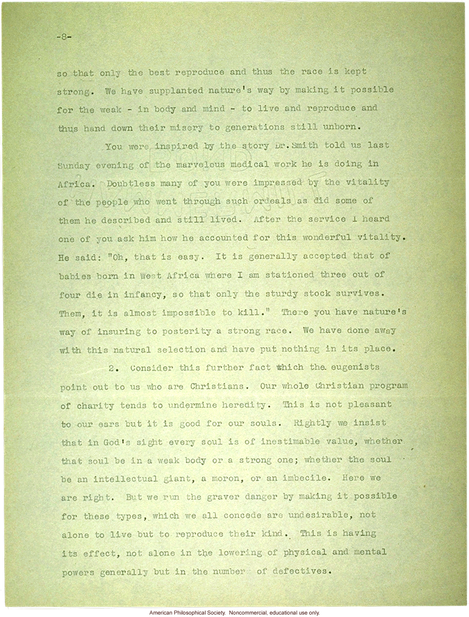 Sermon #40 exerpt: &quote;For Our Children's Sake, the Evangel of Eugenics,&quote; AES Sermon Contest 1926, #4