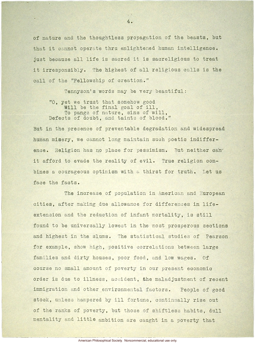 Sermon #42 exerpt:  &quote;Eugenics,&quote; AES Sermon Contest 1926, #5