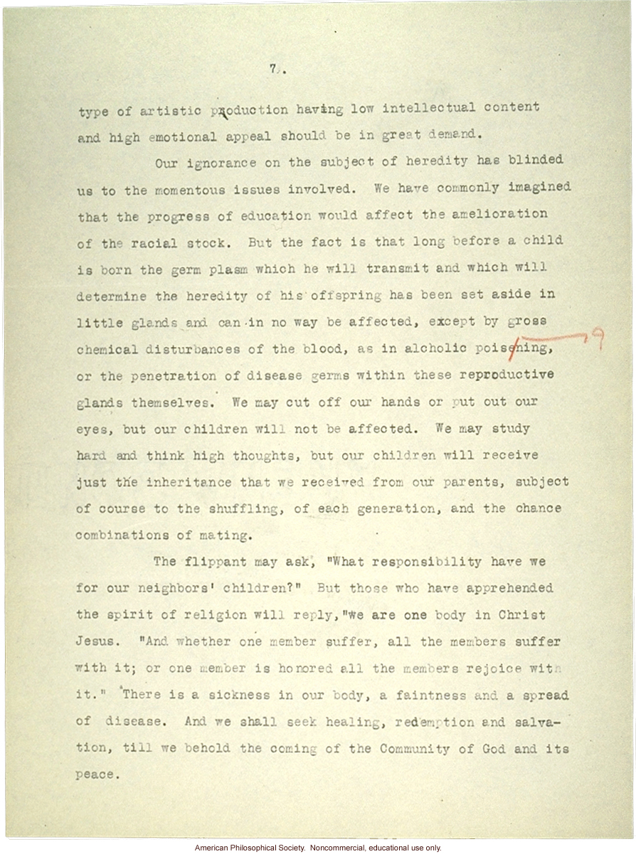 Sermon #42 exerpt:  &quote;Eugenics,&quote; AES Sermon Contest 1926, #5