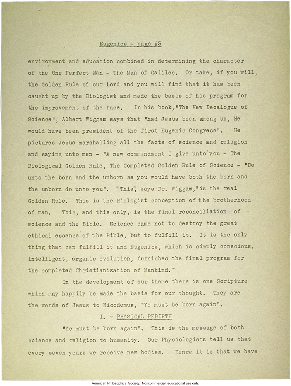 Sermon #56:  Religion and Eugenics AES Sermon Contest 1927, #6