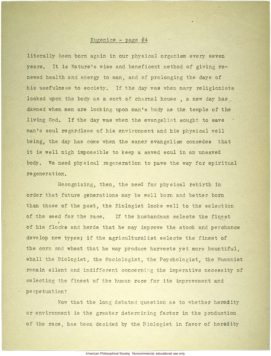 Sermon #56:  Religion and Eugenics AES Sermon Contest 1927, #6