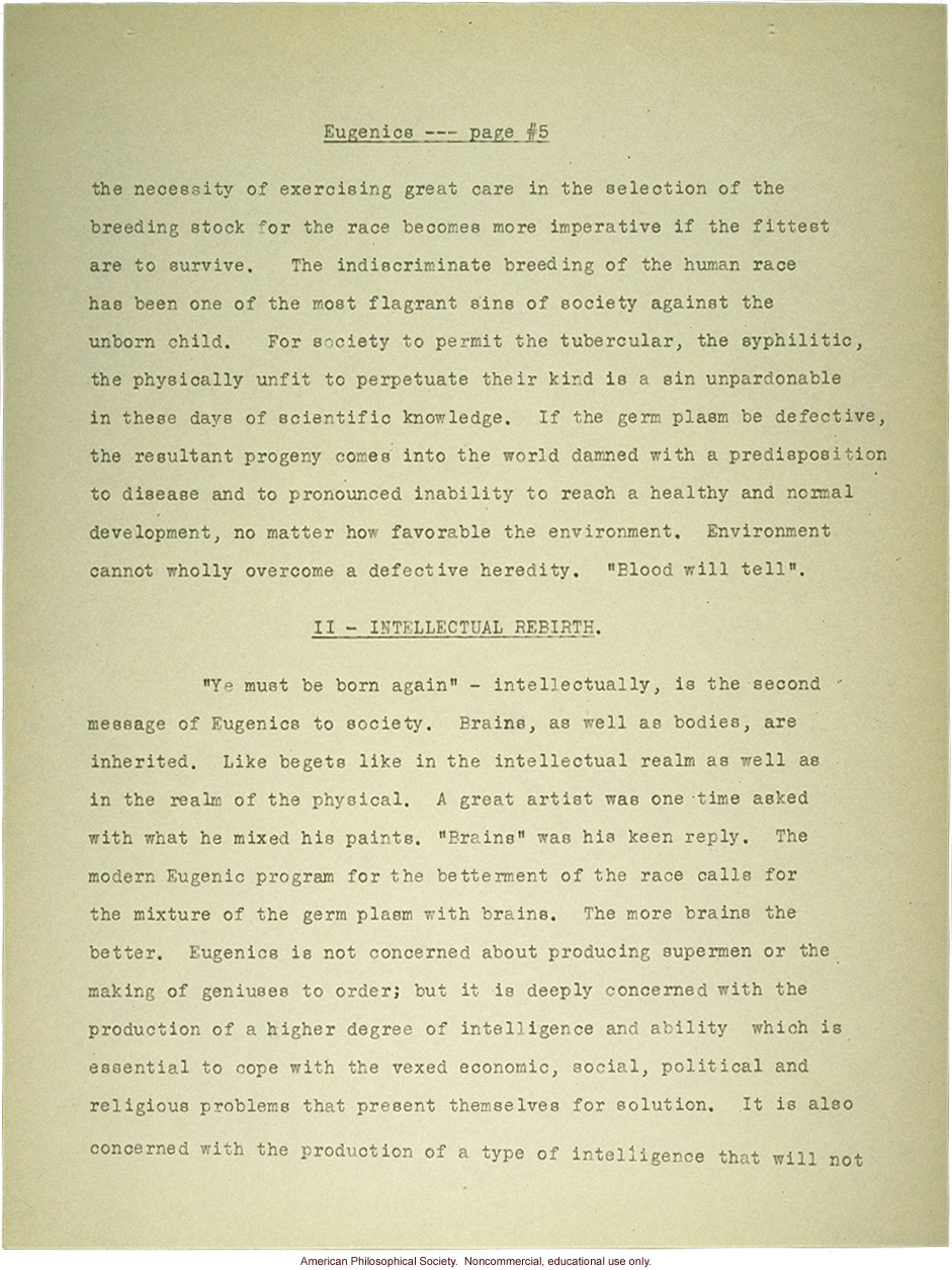 Sermon #56:  Religion and Eugenics AES Sermon Contest 1927, #6