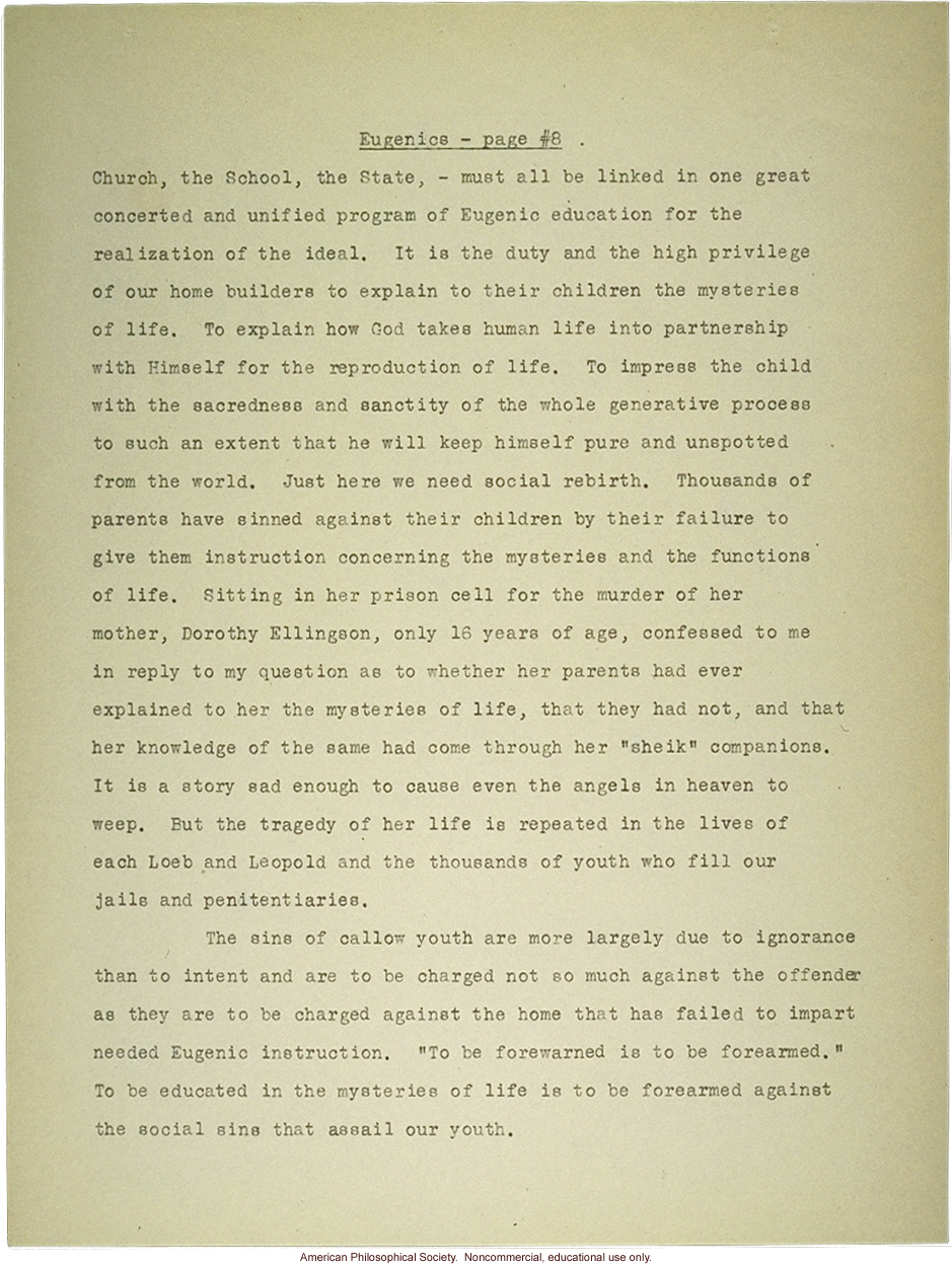 Sermon #56:  Religion and Eugenics AES Sermon Contest 1927, #6