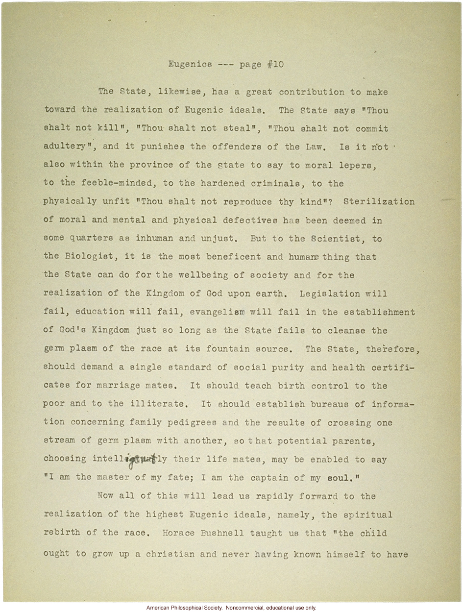 Sermon #56:  Religion and Eugenics AES Sermon Contest 1927, #6