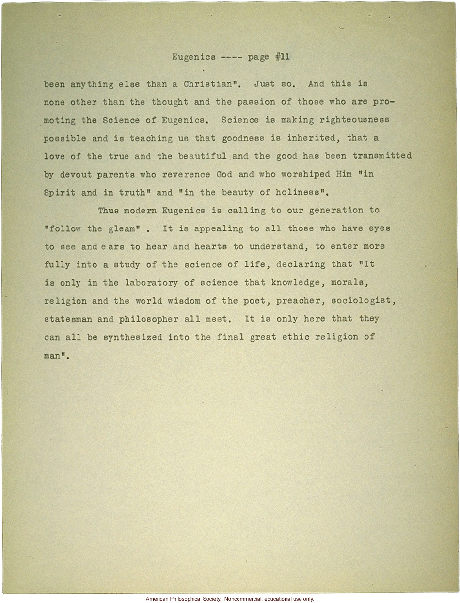 Sermon #56:  Religion and Eugenics AES Sermon Contest 1927, #6