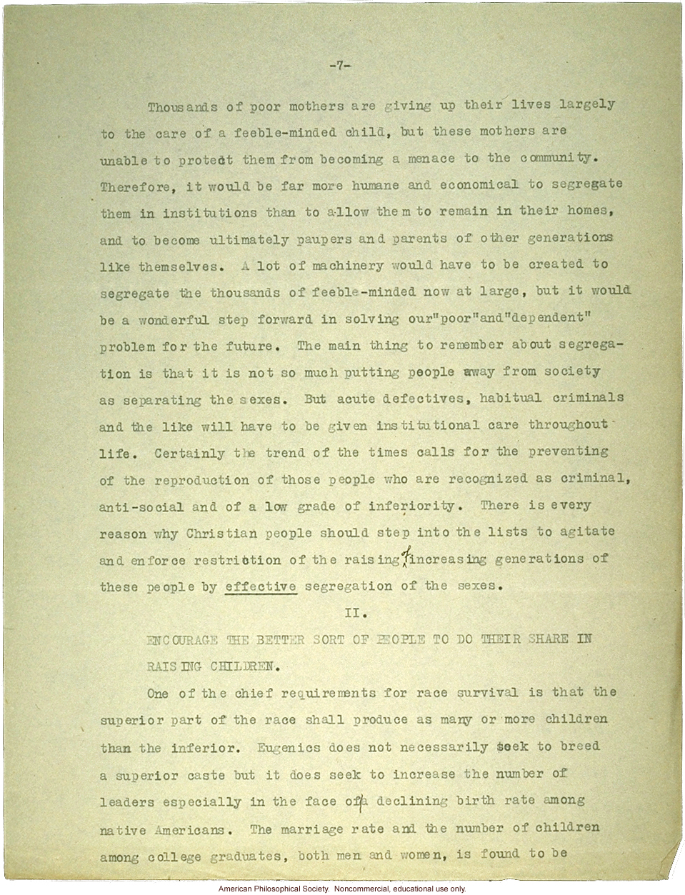 Sermon #57 exerpt:  &quote;Eugenics&quote;, AES Sermon Contest 1927, #7