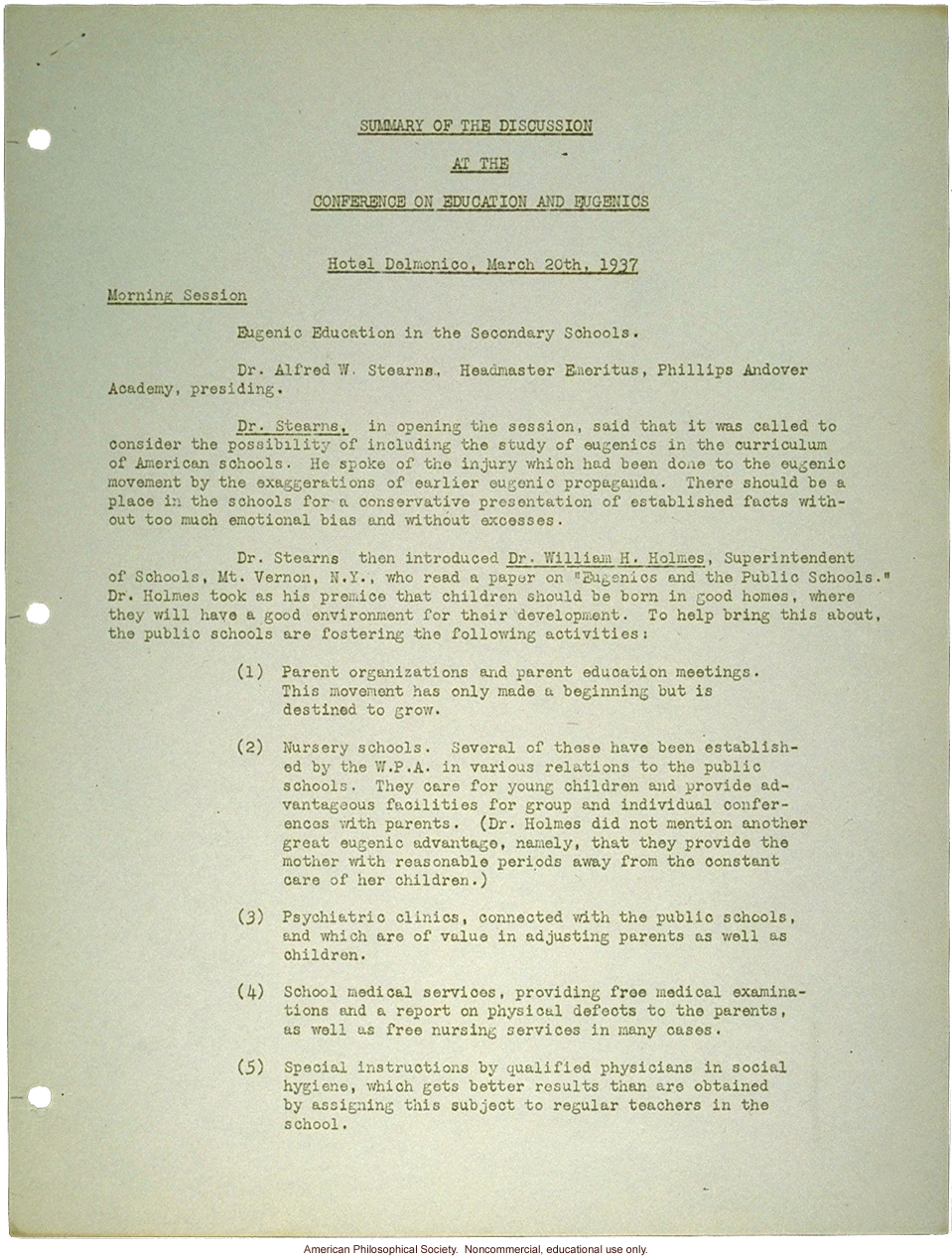 &quote;Summary of the discussion at the conference on education and eugenics&quote;