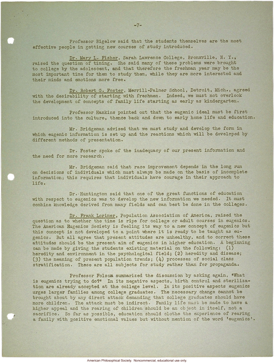 &quote;Summary of the discussion at the conference on education and eugenics&quote;