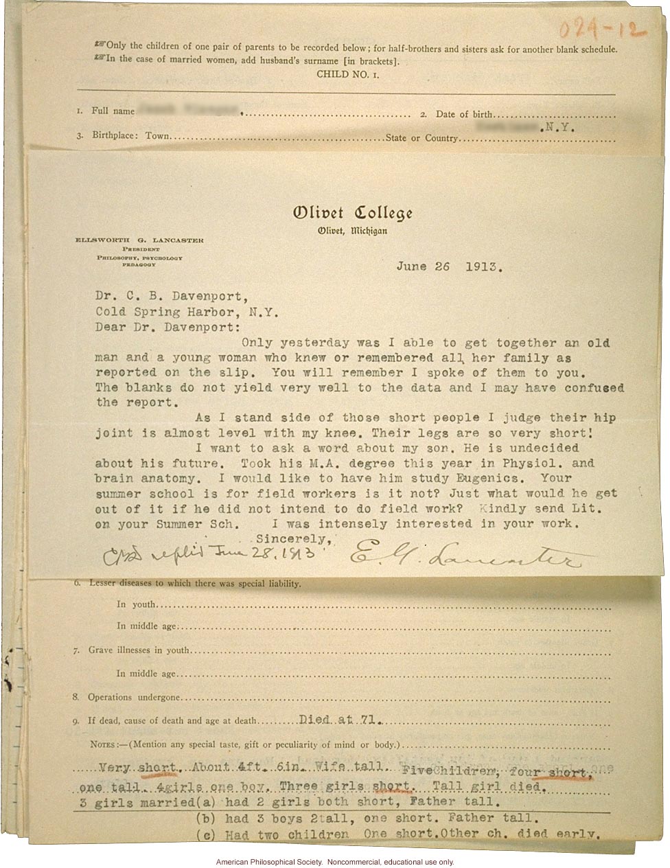 Record of family traits, about short stature