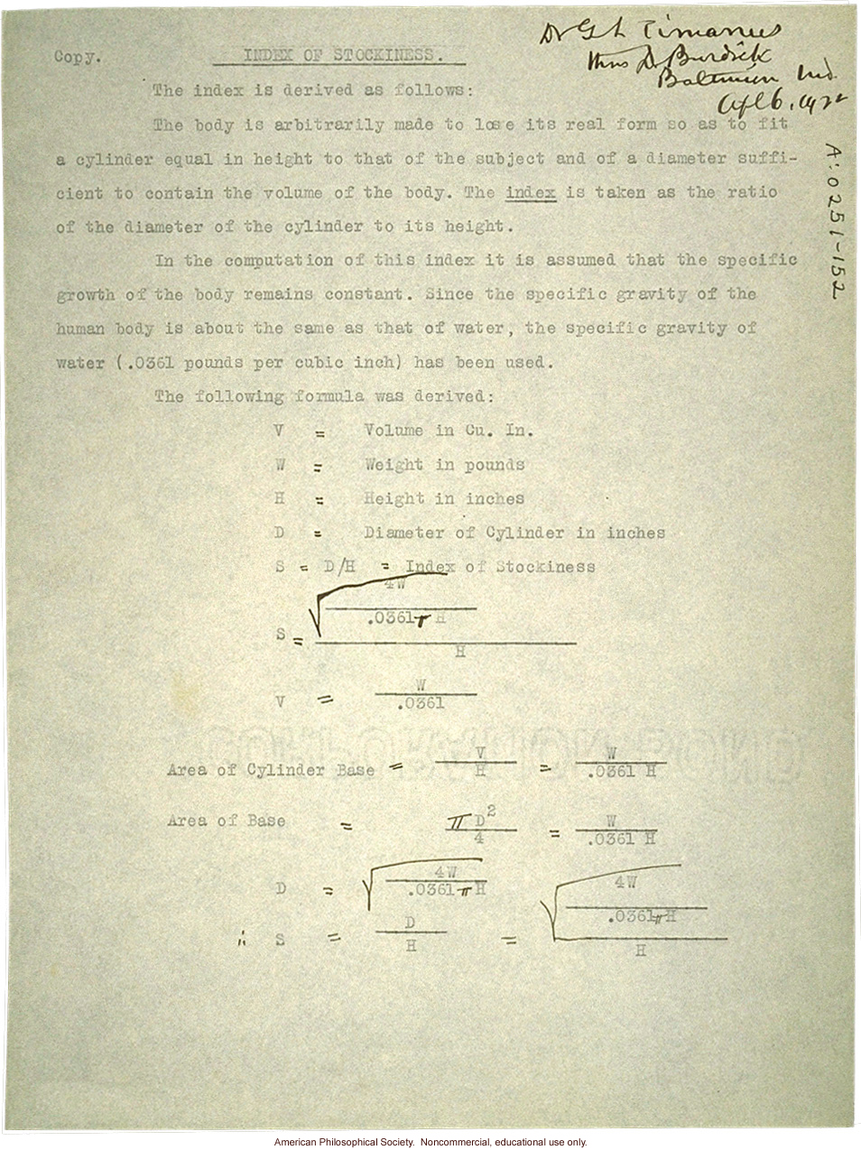 Baltimore anthropometric study, body builds