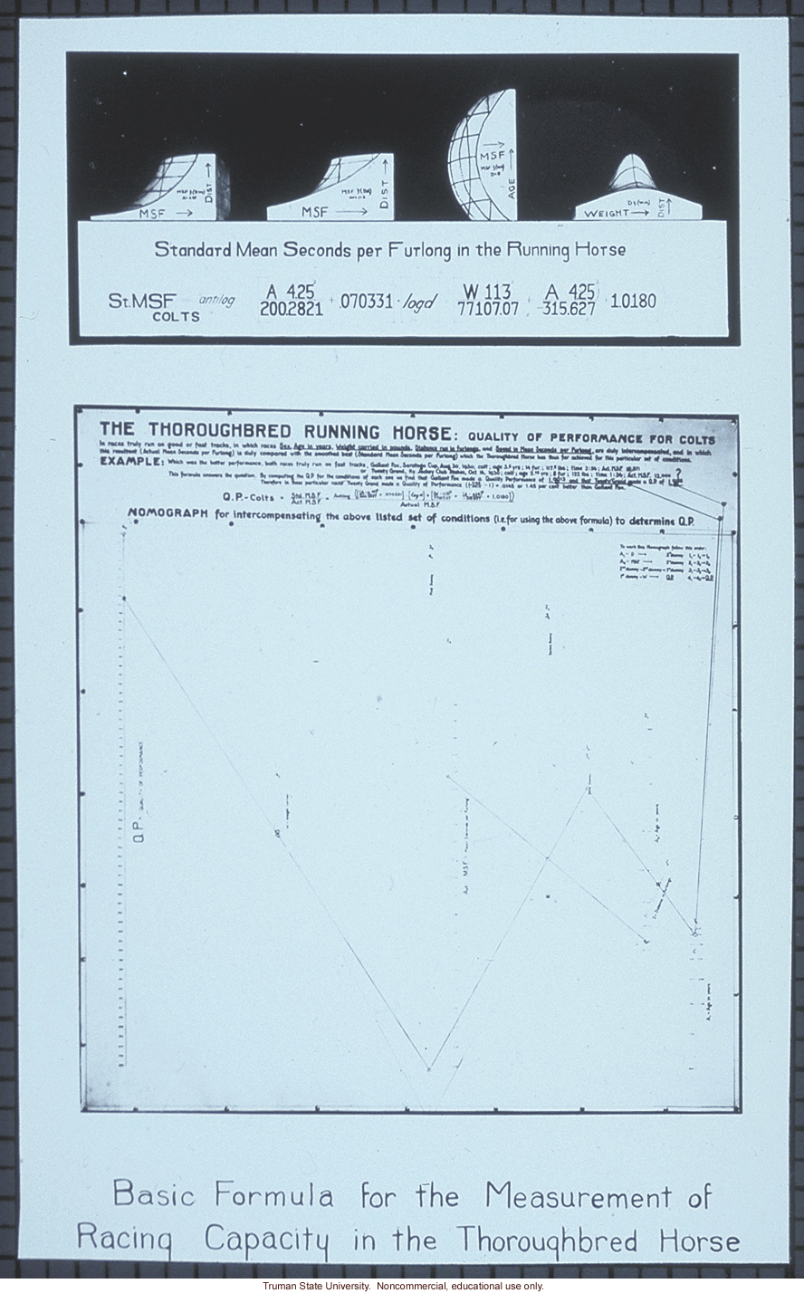 &quote;Basic formula for the measurement of racing capacity in the thoroughbred horse&quote;