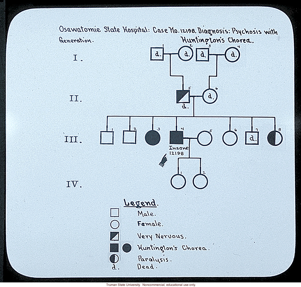 &quote; Osawatomie State Hospital: case no. 12198. Diagnosis: psychosis with Huntington's chorea&quote;