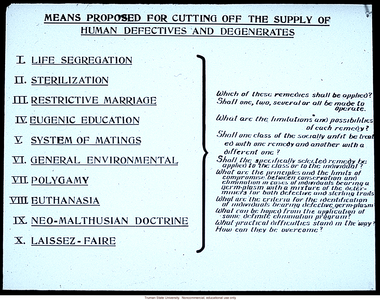 &quote;Means proposed for cutting off the flow of human defectives and degenerates&quote;