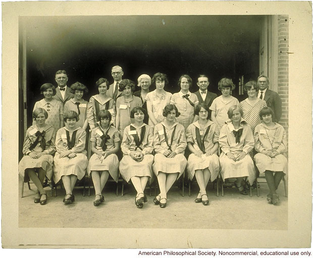 4-H Girls Club, &quote;Winners in preliminary contest with examiners&quote; (including Mary T. Watts), Anderson County, IA